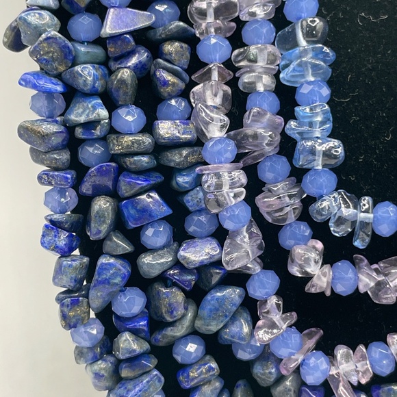Kenneth Cole NWT Blue Gemstone Chip Leather Multi Strand Bib Necklace - Picture 3 of 14